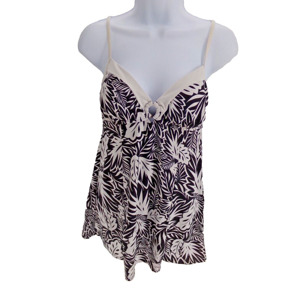Womens Jaclyn Smith One-Piece Skirted Tropical Swimsuit, black/White, Size 8 pad